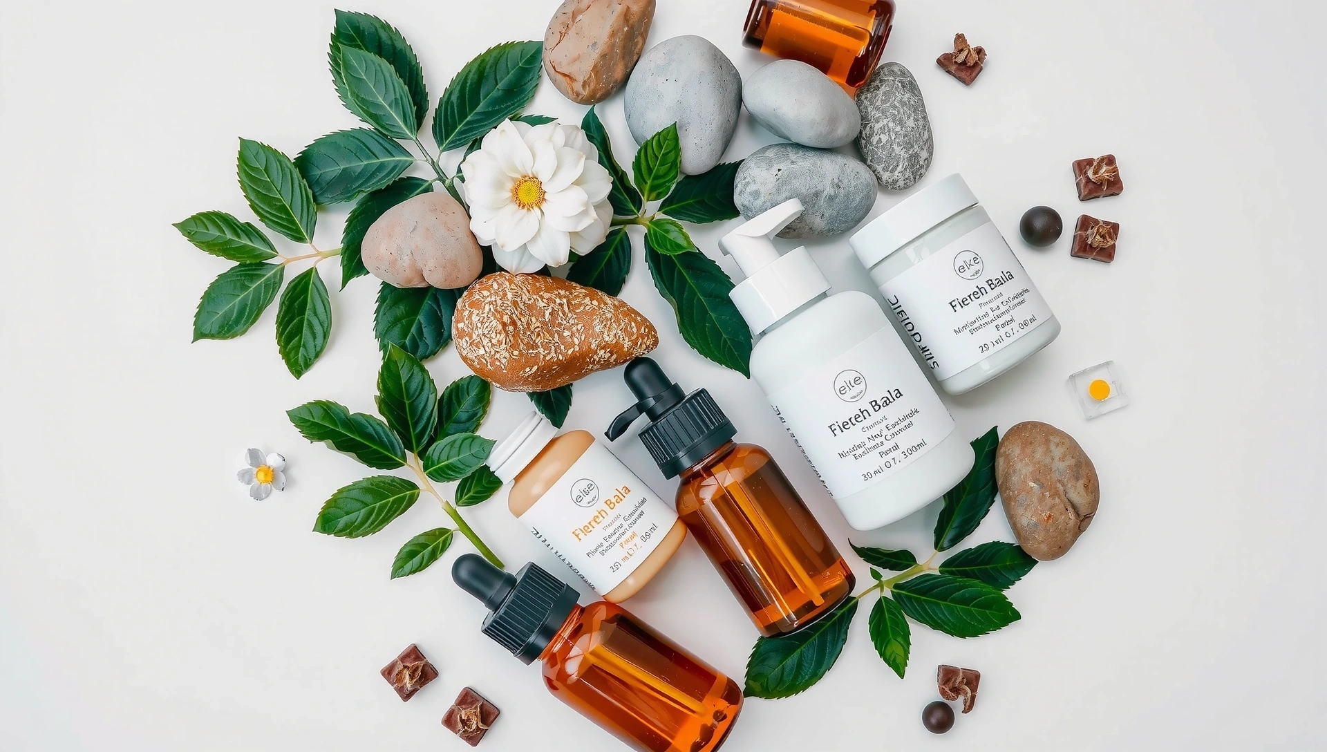 Aesthetic blend of natural ingredients and luxurious product packaging