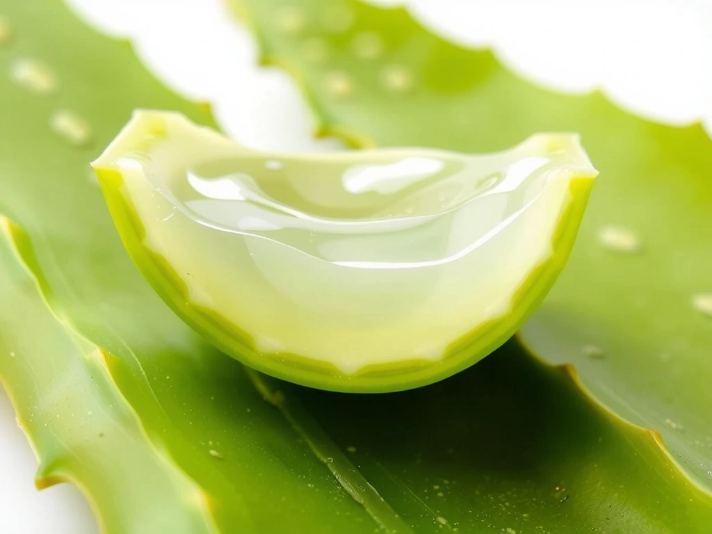 A pristine aloe vera leaf cut open to show its clear, healing gel, representing soothing properties. No text.